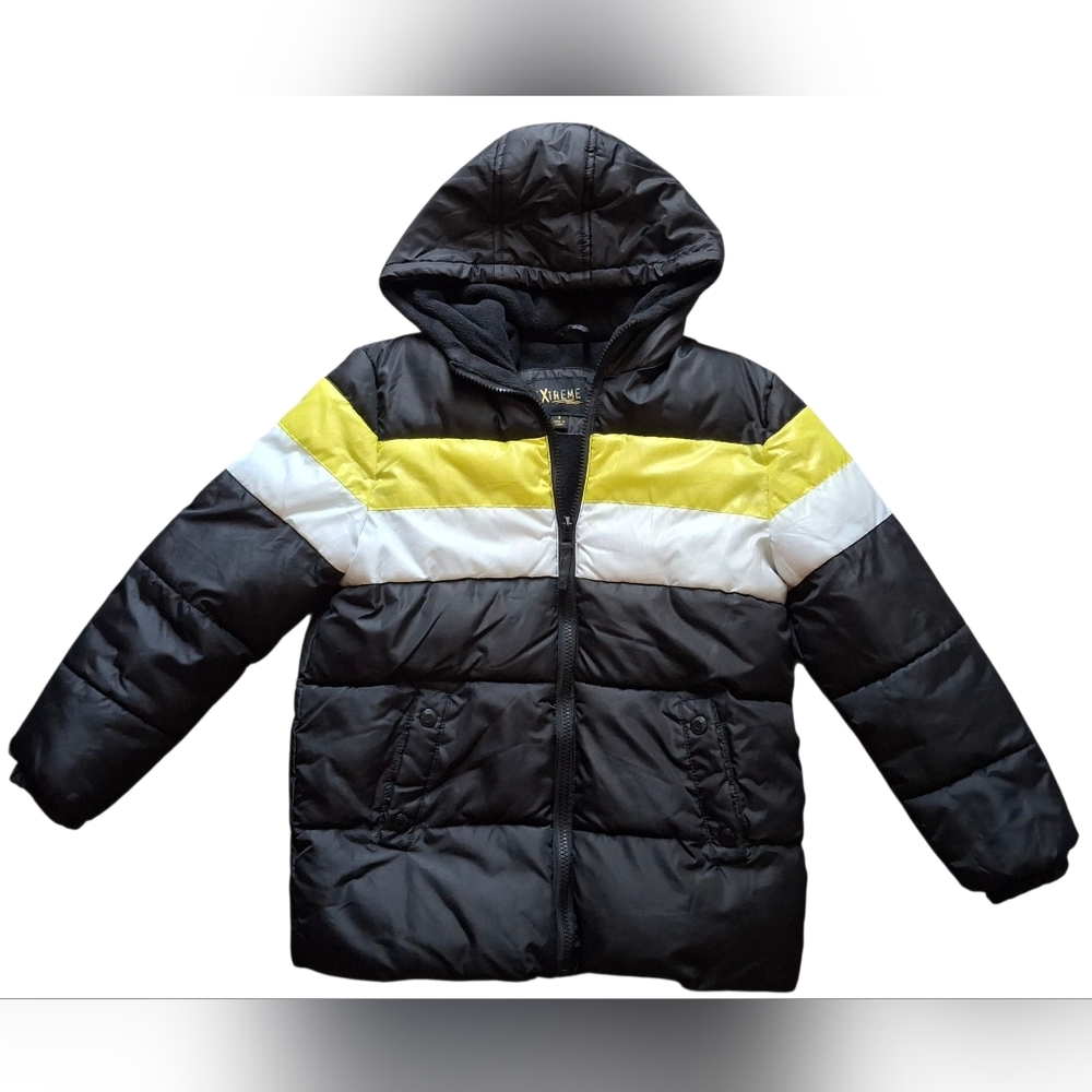 Boy fleece hooded puffer jacket windbreaker windcoat size M